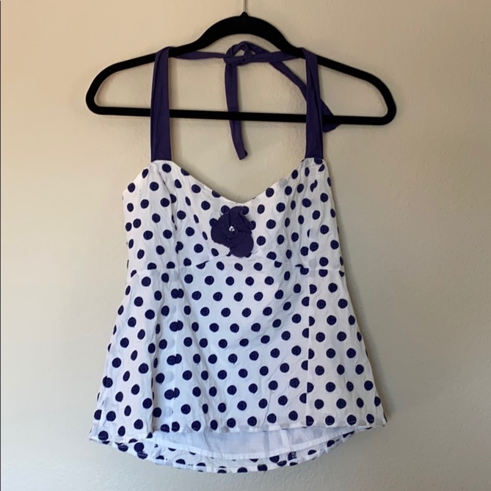 Anthropologie Odille halter tank womens eight 8 polka dot top flower